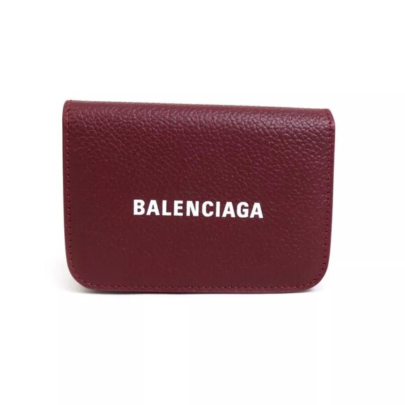 Auth BALENCIAGA Trifold Wallet Bordeaux Leather - - Picture 1 of 8